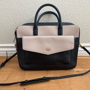 Kate Spade Saffiano Leather Laptop Bag Black Cream Work Tote Crossbody
